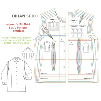 Șablon de croi pentru cămașa femeilor – prototip de bază, material plastic transparent, mărimi multiple, set de 24 buc.