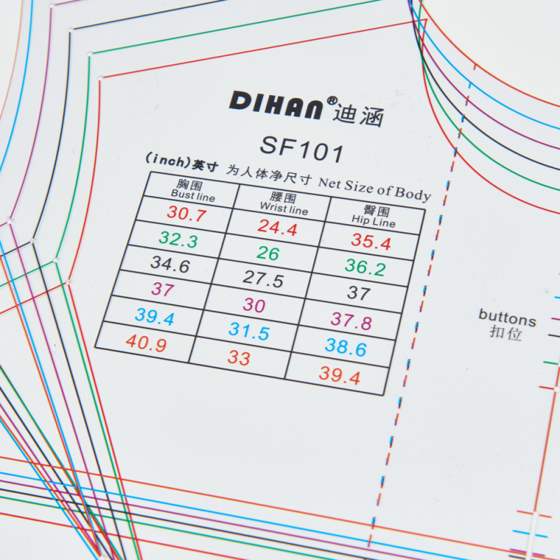 Moterų marškinėlių modelio šablonas – bazinis prototipas, skaidrus plastikas, keli dydžiai, 24 vnt dėžutėje.
