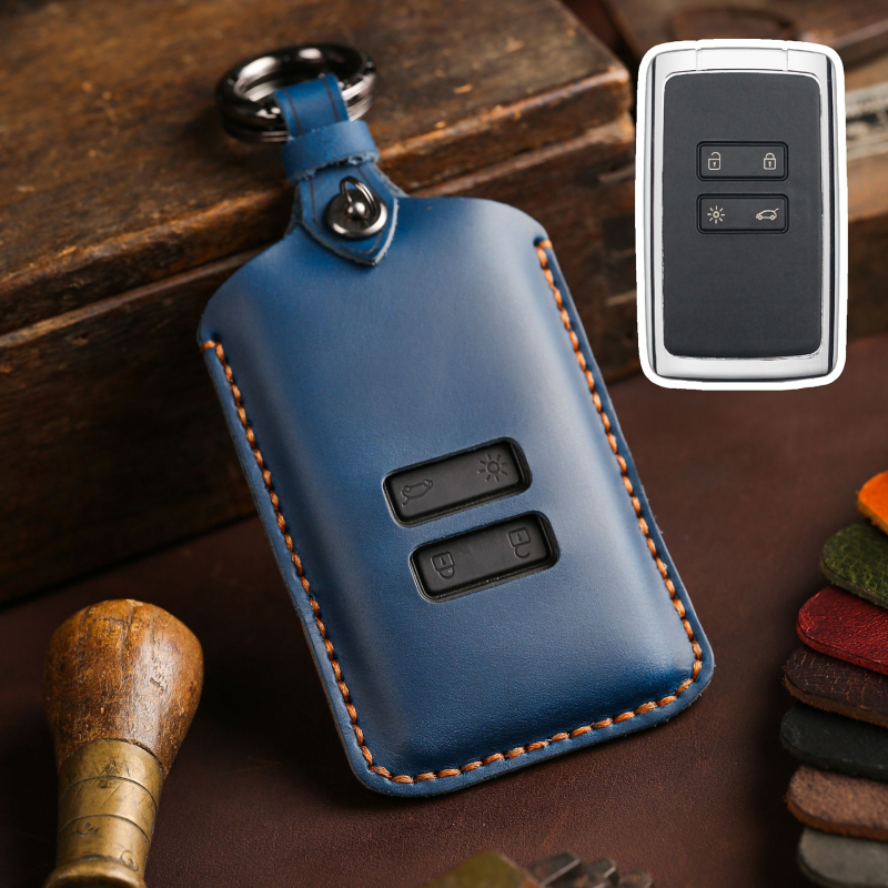 Odos automobilio klavišų dėklas Renault ir Ssangyongui | rankų darbo, galvijų odos, retro stilius, be pritaikymo