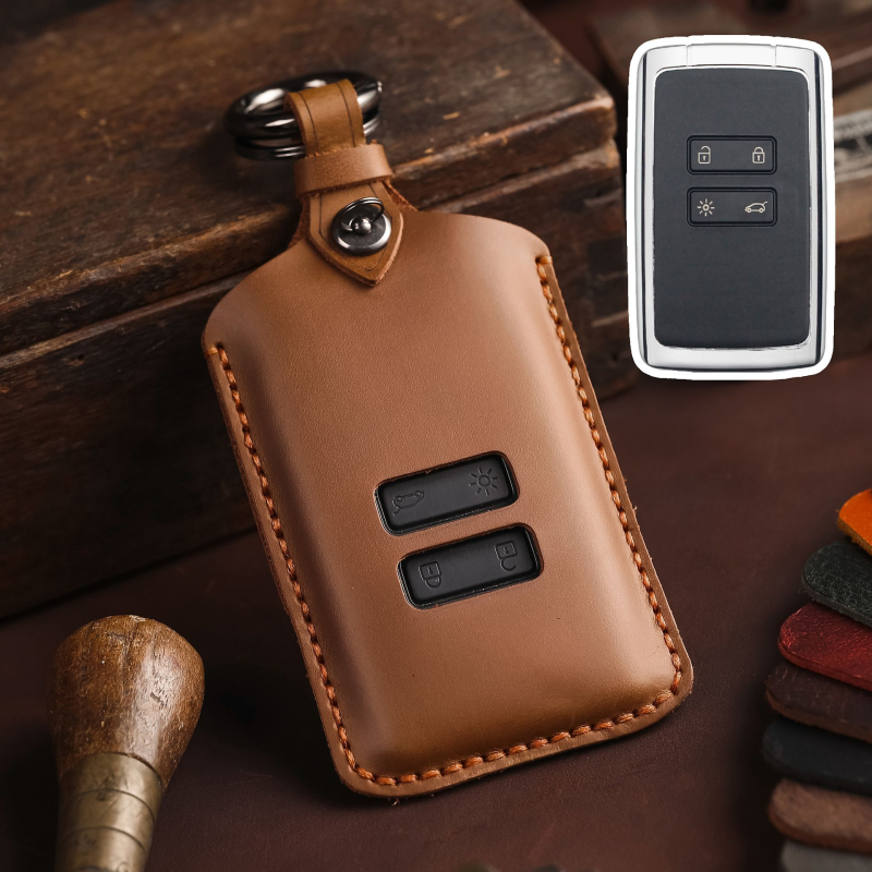 Odos automobilio klavišų dėklas Renault ir Ssangyongui | rankų darbo, galvijų odos, retro stilius, be pritaikymo