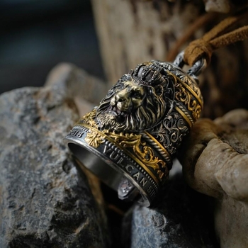 Κολιέ από χαλκό με μοτίβο λέοντα, χαρακτική και ενθέσεις, ηλεκτροπλατίωση, εξωτικό στυλ