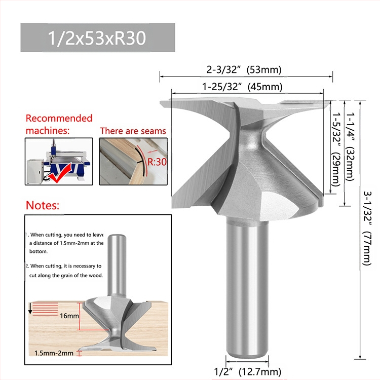 Φρεζα ξύλου με ενσωματωμένο κυκλικό τόξο, εργαλείο μορφοποίησης R30, βιομηχανικής ποιότητας, για ξύλινες πόρτες και ντουλάπες τοίχου