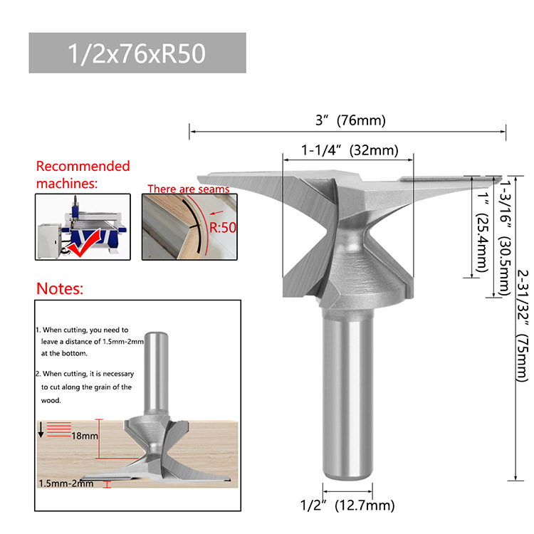 Φρεζα ξύλου με ενσωματωμένο κυκλικό τόξο, εργαλείο μορφοποίησης R30, βιομηχανικής ποιότητας, για ξύλινες πόρτες και ντουλάπες τοίχου