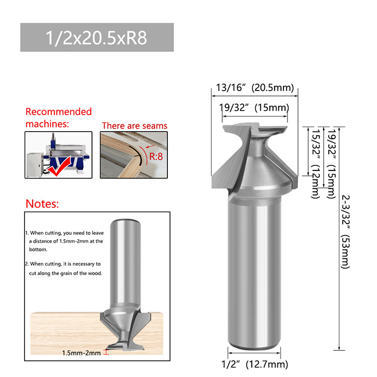 Φρεζα ξύλου με ενσωματωμένο κυκλικό τόξο, εργαλείο μορφοποίησης R30, βιομηχανικής ποιότητας, για ξύλινες πόρτες και ντουλάπες τοίχου