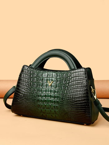 PU krokodil mintás válltáska — Birkin-stílus, 2025 tavaszi megjelenés, poliészter bélés, vízszintes négyszög alakú forma, cipzáras nyitás, belső zsebek: rejtett rekesz, telefon zseb, ID zseb
