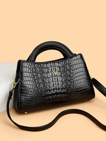 PU krokodil mintás válltáska — Birkin-stílus, 2025 tavaszi megjelenés, poliészter bélés, vízszintes négyszög alakú forma, cipzáras nyitás, belső zsebek: rejtett rekesz, telefon zseb, ID zseb