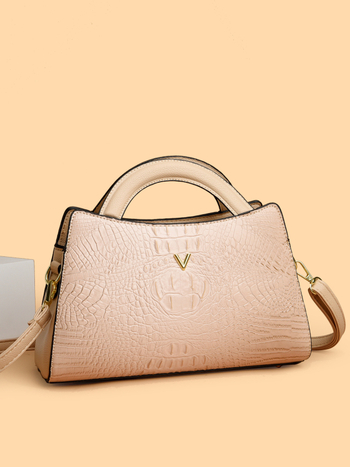 PU krokodil mintás válltáska — Birkin-stílus, 2025 tavaszi megjelenés, poliészter bélés, vízszintes négyszög alakú forma, cipzáras nyitás, belső zsebek: rejtett rekesz, telefon zseb, ID zseb