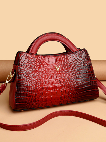 PU krokodil mintás válltáska — Birkin-stílus, 2025 tavaszi megjelenés, poliészter bélés, vízszintes négyszög alakú forma, cipzáras nyitás, belső zsebek: rejtett rekesz, telefon zseb, ID zseb