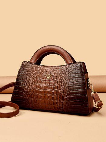 PU krokodil mintás válltáska — Birkin-stílus, 2025 tavaszi megjelenés, poliészter bélés, vízszintes négyszög alakú forma, cipzáras nyitás, belső zsebek: rejtett rekesz, telefon zseb, ID zseb