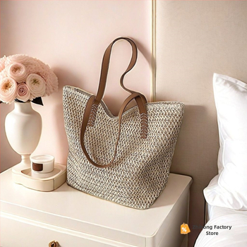 Мъжка Tote чанта със свеж и сладък стил, полиестерна материя, марка Zhihong, подплата от слама, подходяща за свободно време и пътуване