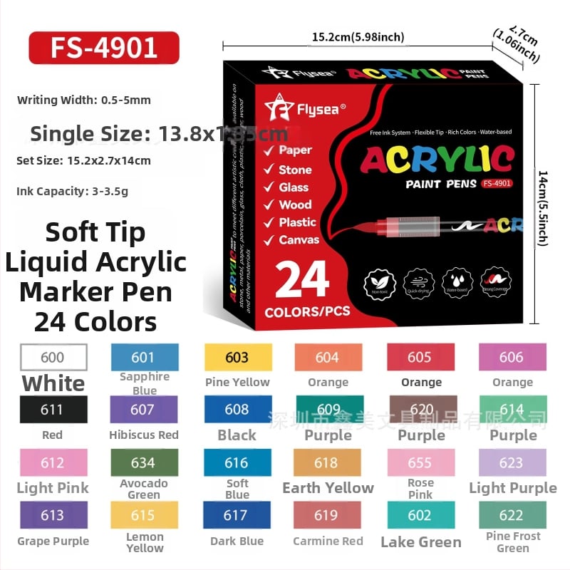 Flysea akril marker toll, kevert színek, OEM márka, semleges minta