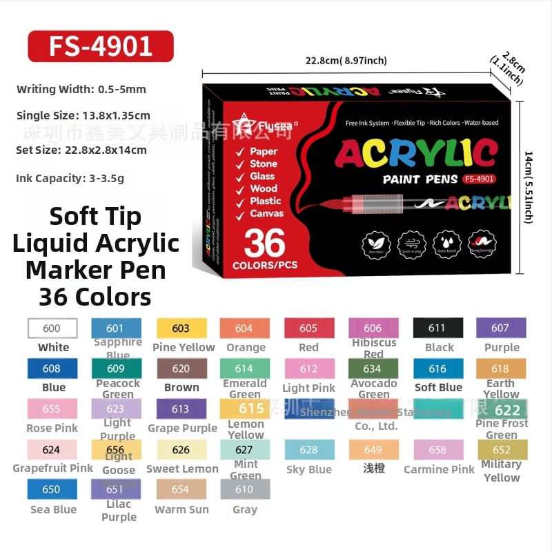Flysea akril marker toll, kevert színek, OEM márka, semleges minta