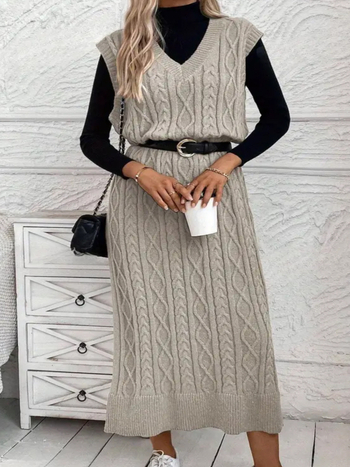 DUTRIEUX ujjatlan hosszú pulóverruha, poliészter, kerek nyak, őszi 2024