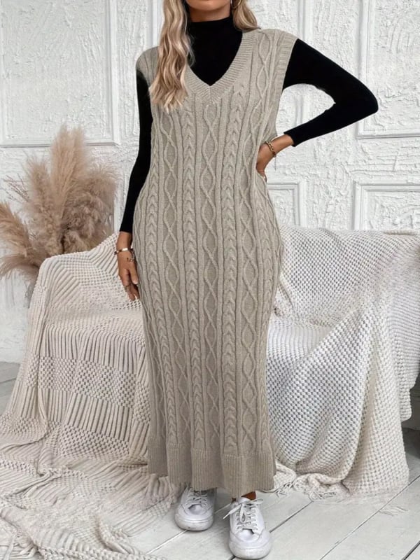 DUTRIEUX ujjatlan hosszú pulóverruha, poliészter, kerek nyak, őszi 2024