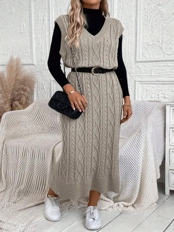 DUTRIEUX ujjatlan hosszú pulóverruha, poliészter, kerek nyak, őszi 2024