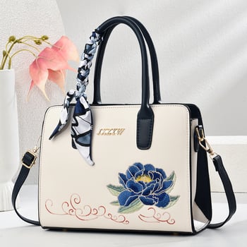 Geantă de damă brodată, capacitate mare, PU crossbody/pe umăr, stil semilună, Danfilome