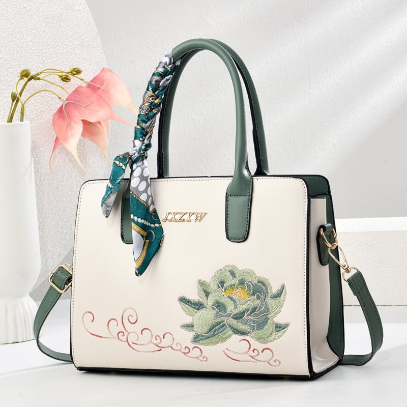 Geantă de damă brodată, capacitate mare, PU crossbody/pe umăr, stil semilună, Danfilome