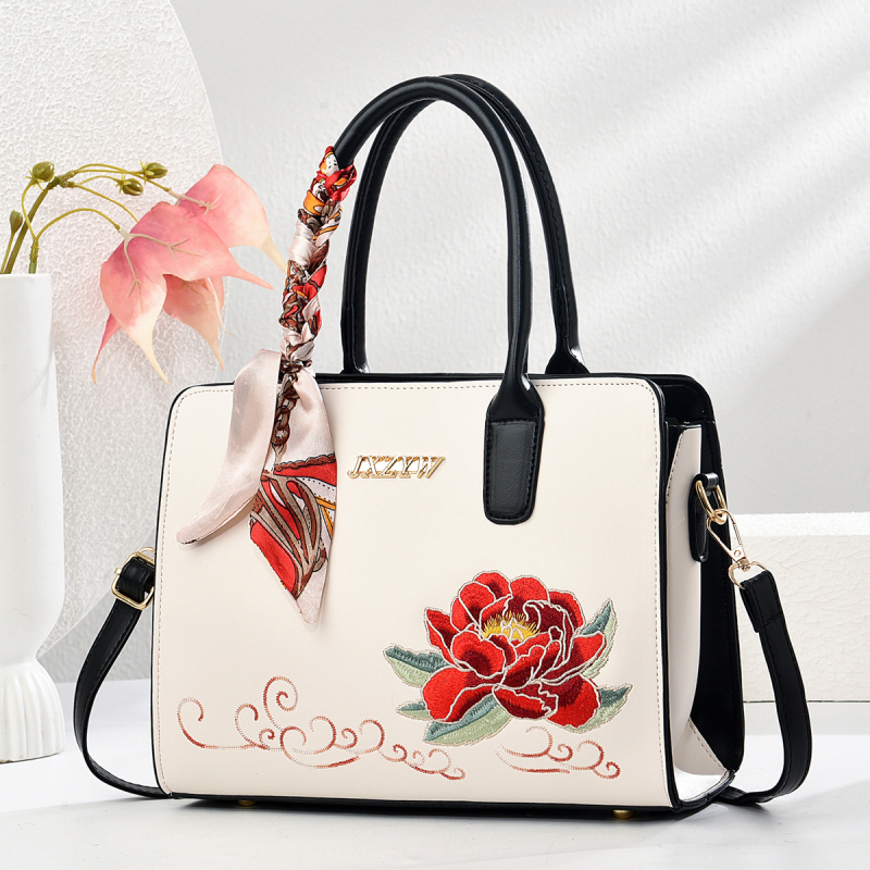 Geantă de damă brodată, capacitate mare, PU crossbody/pe umăr, stil semilună, Danfilome