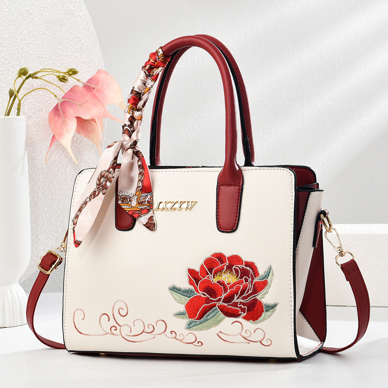 Geantă de damă brodată, capacitate mare, PU crossbody/pe umăr, stil semilună, Danfilome