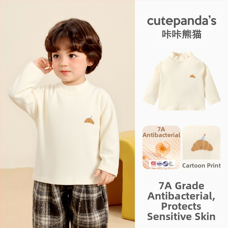 Детска тениска с дълги ръкави и кръгла яка, памучна смес 95% памук, антибактериална, анимационен принт, зимно облекло за деца на 1–3 години