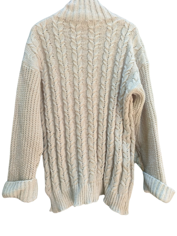 Pulover tricotat lejer pentru femei, poliester, guler înalt, mâneci cu umeri căzuți