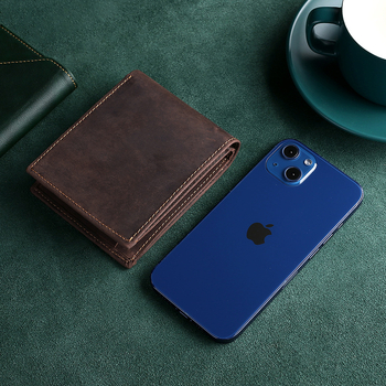 Мъжки портфейл от естествена кожа - горен слой телешка кожа, 1 сгъвка, едноцветен дизайн, подплата от естествена кожа