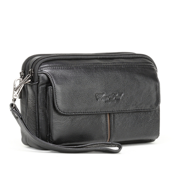 Мъжки клъч портфейл от естествена кожа с джоб за телефон, клип за банкноти и цип – първи слой телешка кожа