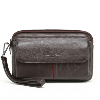 Мъжки клъч портфейл от естествена кожа с джоб за телефон, клип за банкноти и цип – първи слой телешка кожа