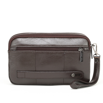 Мъжки клъч портфейл от естествена кожа с джоб за телефон, клип за банкноти и цип – първи слой телешка кожа