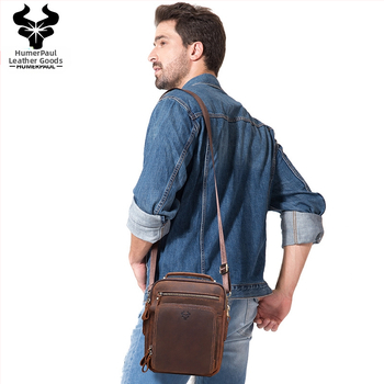HUMERPAUL Vyriška pečių rankinė iš natūralios odos – viršutinis karvės odos sluoksnis, poliesterio pamušalas, model HL-MH573