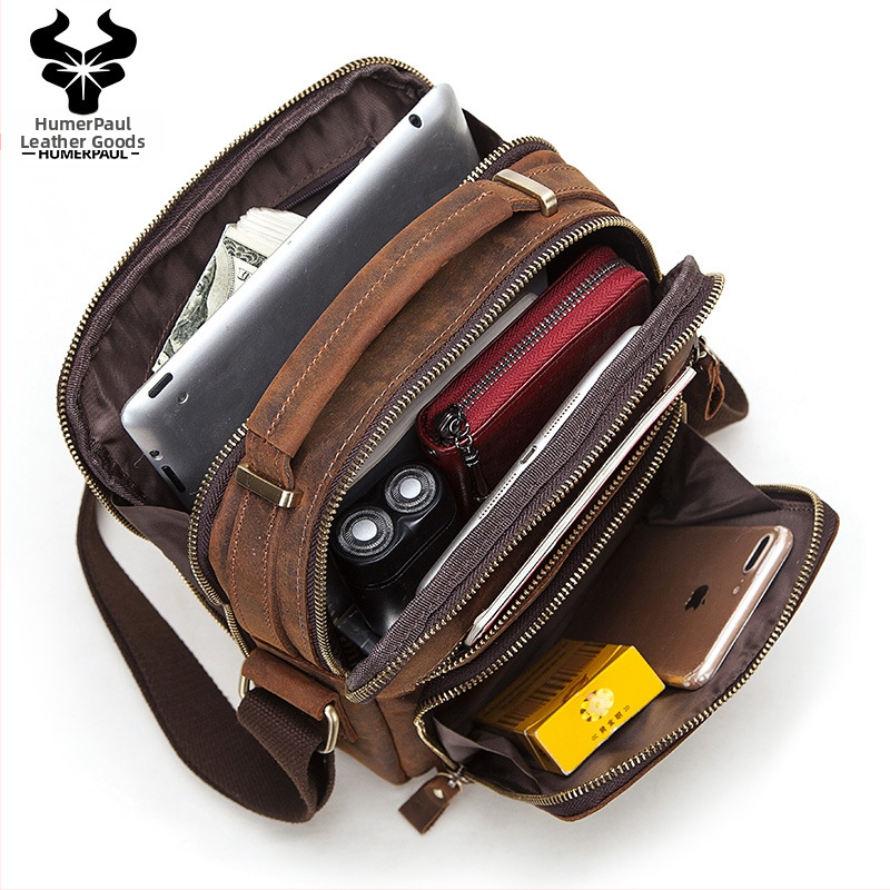 HUMERPAUL Мъжка чанта през рамо от естествена кожа – горен слой кравешка кожа, полиестерна подплата, модел HL-MH573, дизайн през рамо