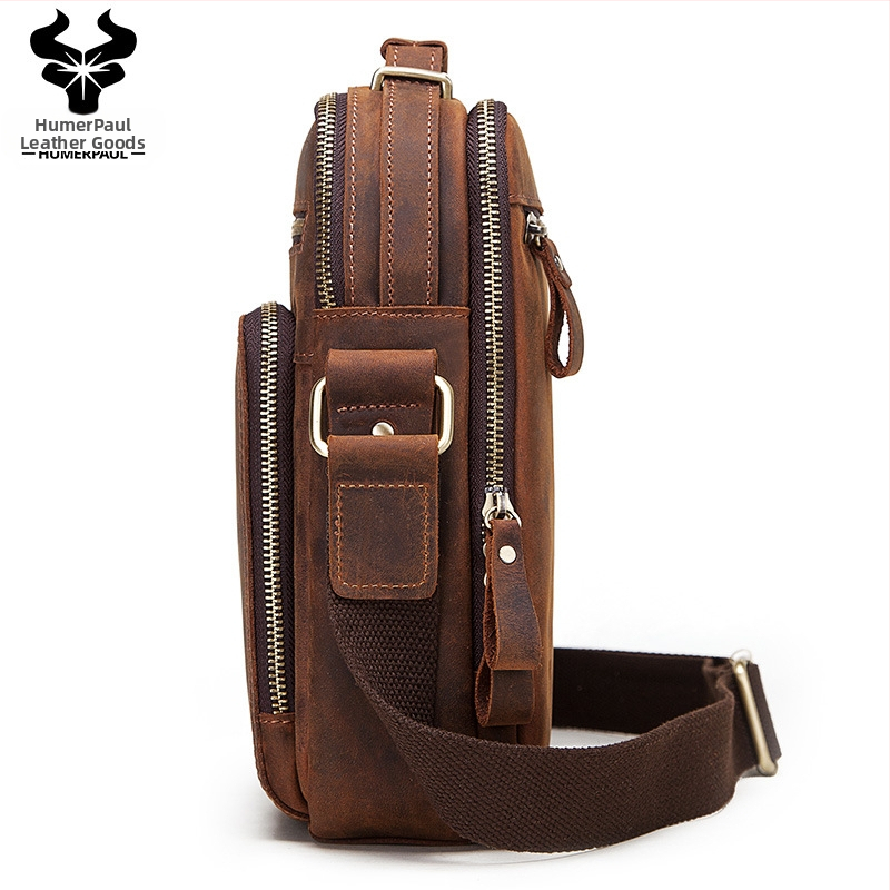 HUMERPAUL Мъжка чанта през рамо от естествена кожа – горен слой кравешка кожа, полиестерна подплата, модел HL-MH573, дизайн през рамо