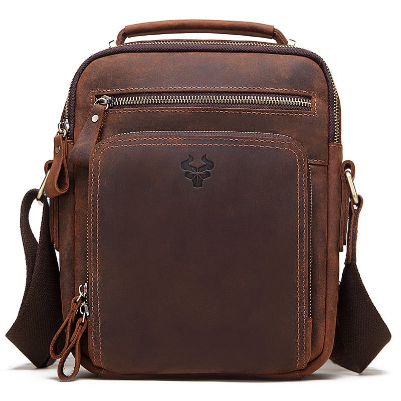 HUMERPAUL Vyriška pečių rankinė iš natūralios odos – viršutinis karvės odos sluoksnis, poliesterio pamušalas, model HL-MH573