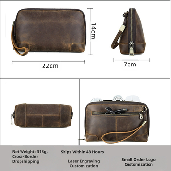 Black Angel Ανδρικός δερμάτινος clutch με λουράκι καρπού για αποθήκευση καλωδίου δεδομένων και ακουστικών Bluetooth – δέρμα πρώτης στρώσης, αδιάβροχο