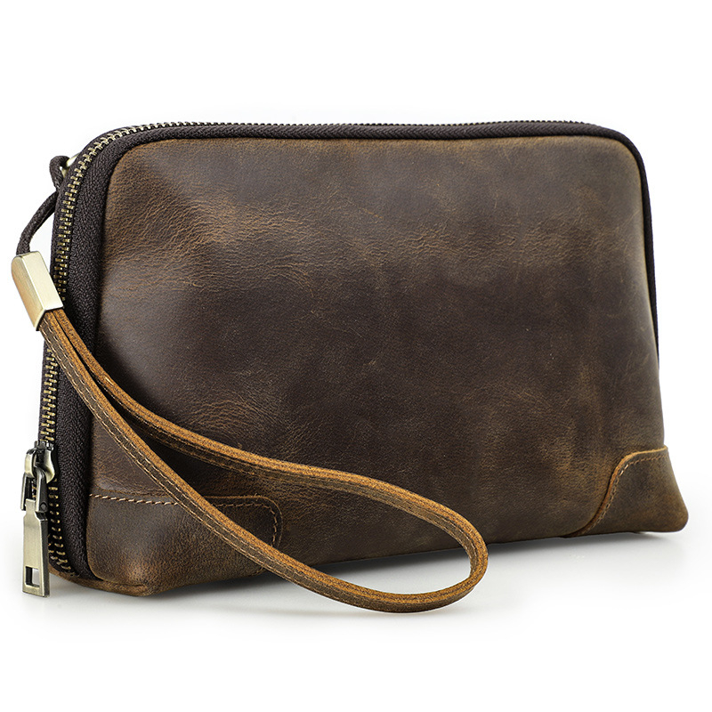 Black Angel Férfi bőr kézitáska karabinerrel adattároláshoz és Bluetooth fejhallgatókhoz – első réteg marhabőr, vízálló