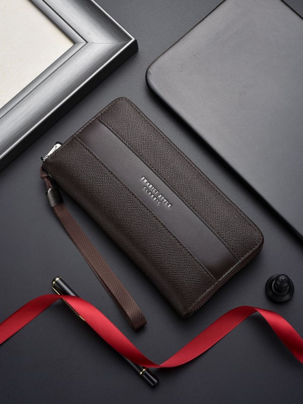 Мъжки портфейл Sabri PU с множество отделения за карти, урбан минималистичен стил, подплата полиестер