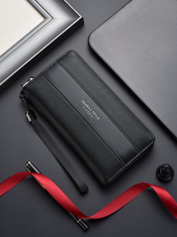 Мъжки портфейл Sabri PU с множество отделения за карти, урбан минималистичен стил, подплата полиестер