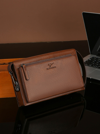 Férfi PU üzleti clutch táska, nagy kapacitású, anti-tolvaj dizájn, poliészter bélés