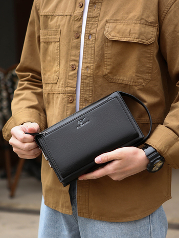 Férfi PU üzleti clutch táska, nagy kapacitású, anti-tolvaj dizájn, poliészter bélés