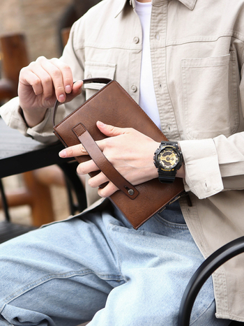 Férfi PU üzleti clutch táska, nagy kapacitású, anti-tolvaj dizájn, poliészter bélés