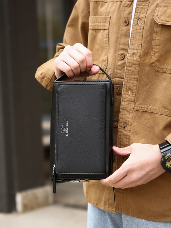 Férfi PU üzleti clutch táska, nagy kapacitású, anti-tolvaj dizájn, poliészter bélés