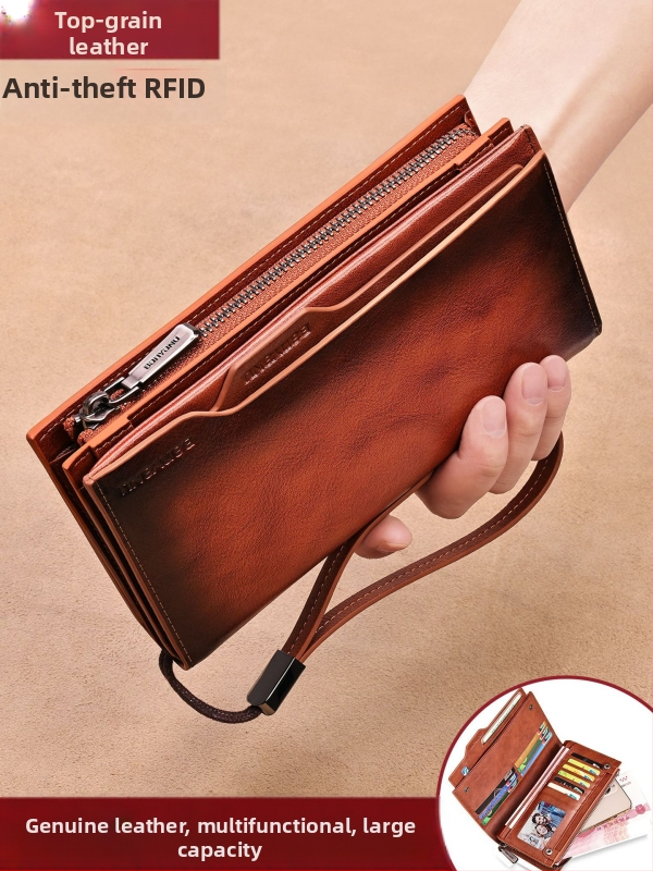 Ban yano Pánska peňaženka z pravej kože, prvý stupeň hovädzej kože, mestský minimalistický štýl, jednofarebný vzor, podšívka z polyesteru