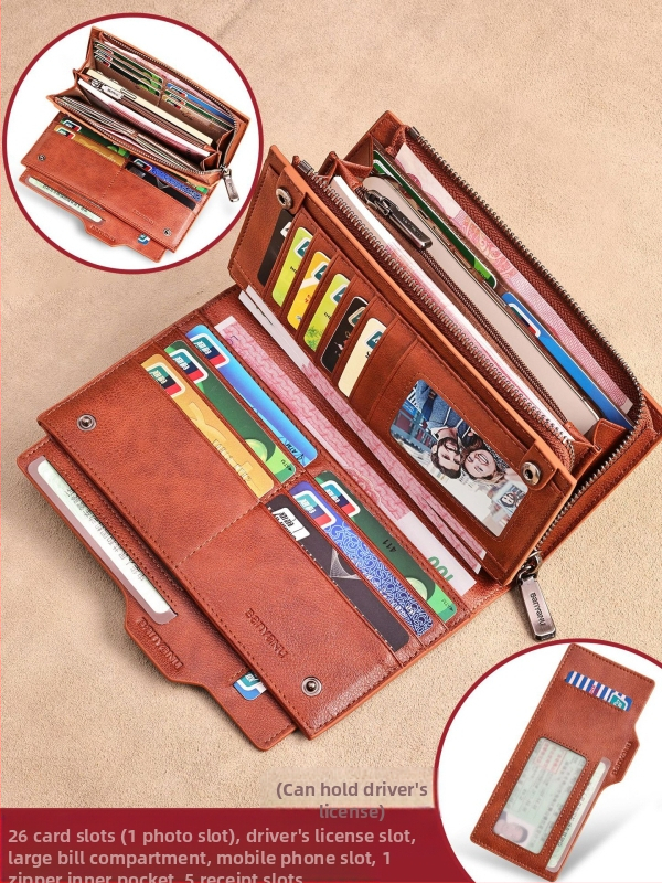 Ban yano Pánska peňaženka z pravej kože, prvý stupeň hovädzej kože, mestský minimalistický štýl, jednofarebný vzor, podšívka z polyesteru