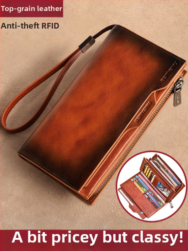 Ban yano Pánska peňaženka z pravej kože, prvý stupeň hovädzej kože, mestský minimalistický štýl, jednofarebný vzor, podšívka z polyesteru