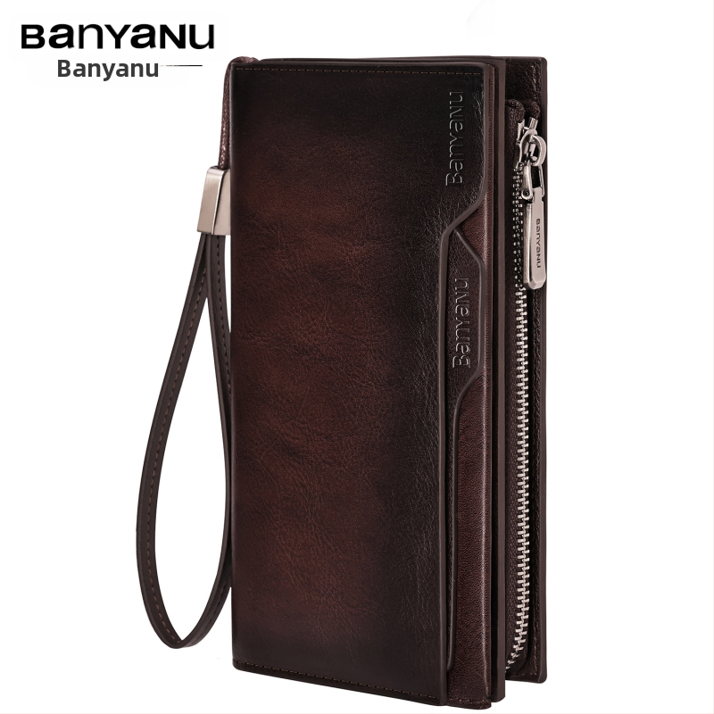 Ban yano Pánska peňaženka z pravej kože, prvý stupeň hovädzej kože, mestský minimalistický štýl, jednofarebný vzor, podšívka z polyesteru