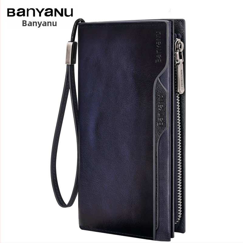 Ban yano Pánska peňaženka z pravej kože, prvý stupeň hovädzej kože, mestský minimalistický štýl, jednofarebný vzor, podšívka z polyesteru