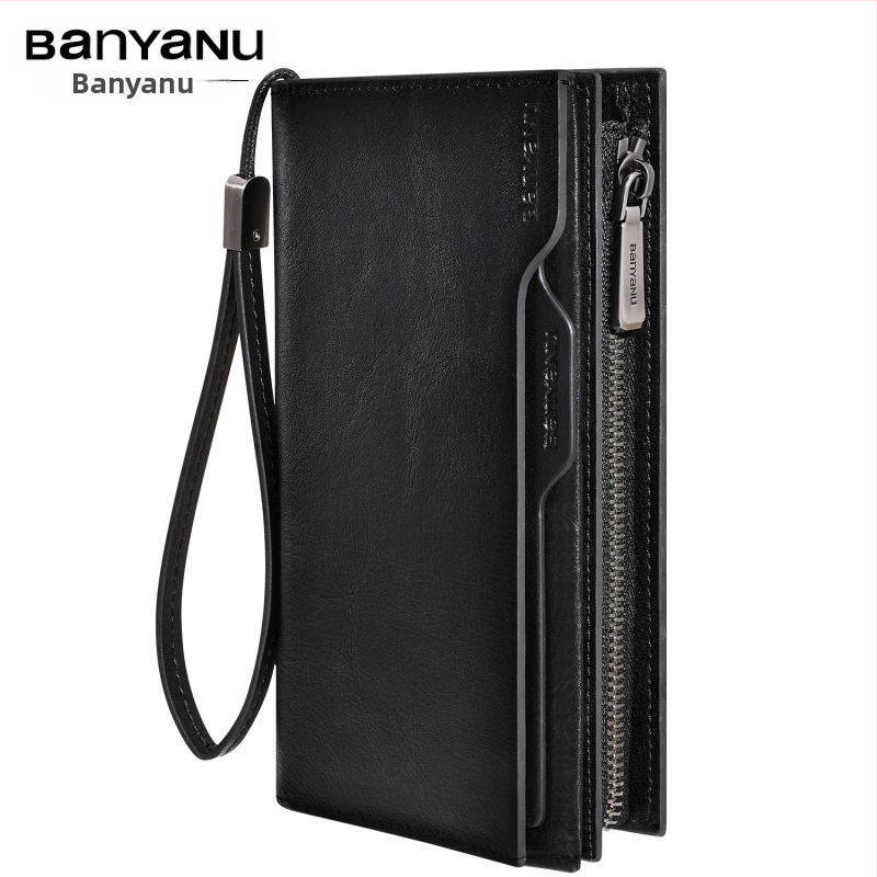 Ban yano Pánska peňaženka z pravej kože, prvý stupeň hovädzej kože, mestský minimalistický štýl, jednofarebný vzor, podšívka z polyesteru