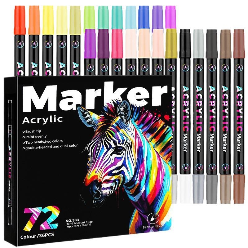 Akrilinis žymeklis vaikams su dviguba galvute, dviem antgaliais, greitai džiūsta, neblunka