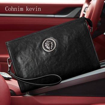 Férfi clutch táska - városi minimalista stílus, valódi bőr, vízálló és kopásálló, állatmintás, bélés nylon, licencelt magán címke elérhető, ősz 2025