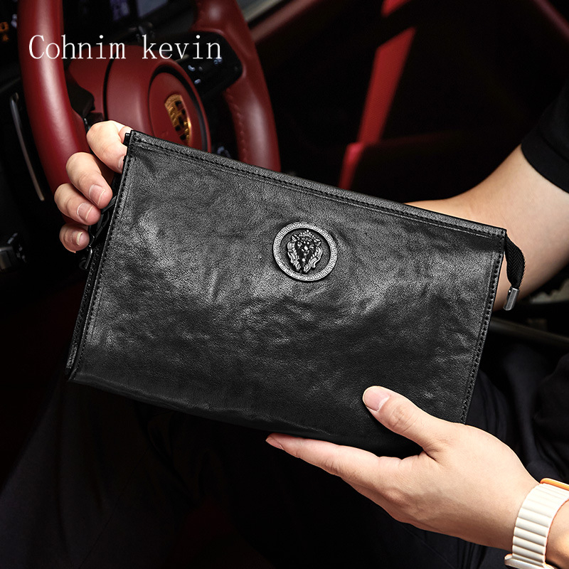 Férfi clutch táska - városi minimalista stílus, valódi bőr, vízálló és kopásálló, állatmintás, bélés nylon, licencelt magán címke elérhető, ősz 2025